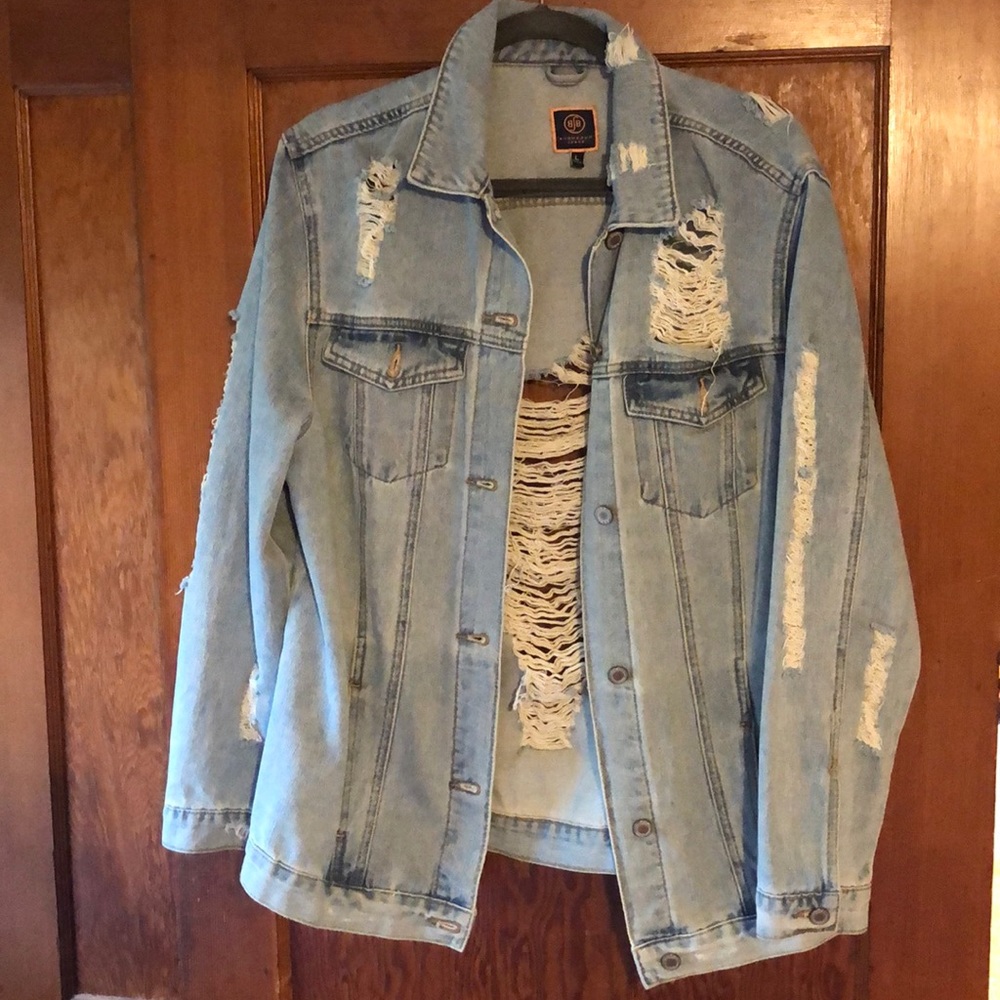 Oversized distressed denim jacket